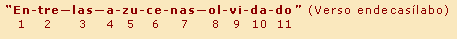 'En-tre-las-a-zu-ce-nas-ol-vi-da-do' (Verso endecasílabo)